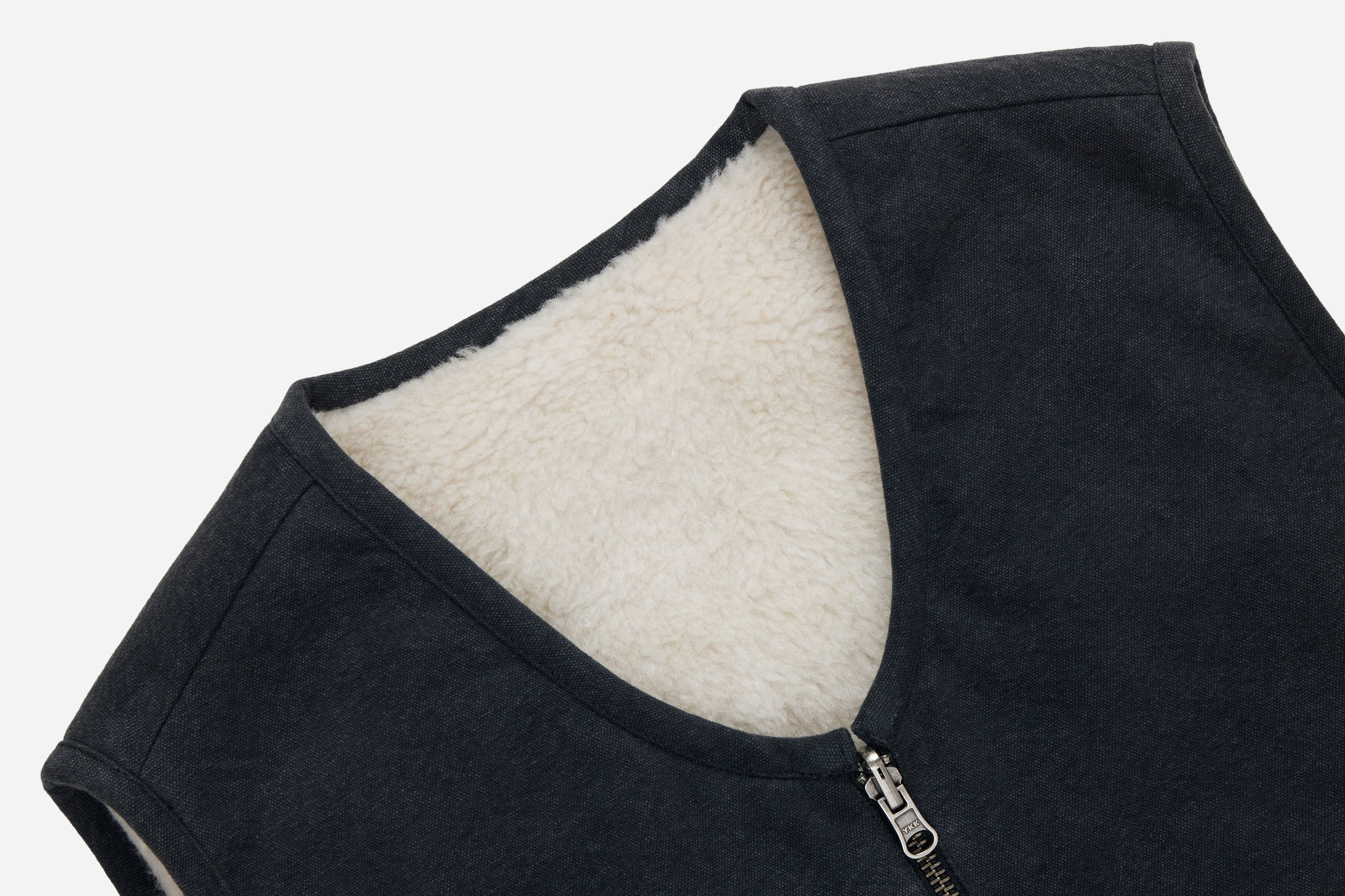 Reversible Work Vest ~ Black Canvas/Ecru Wool Sherpa - Image 3
