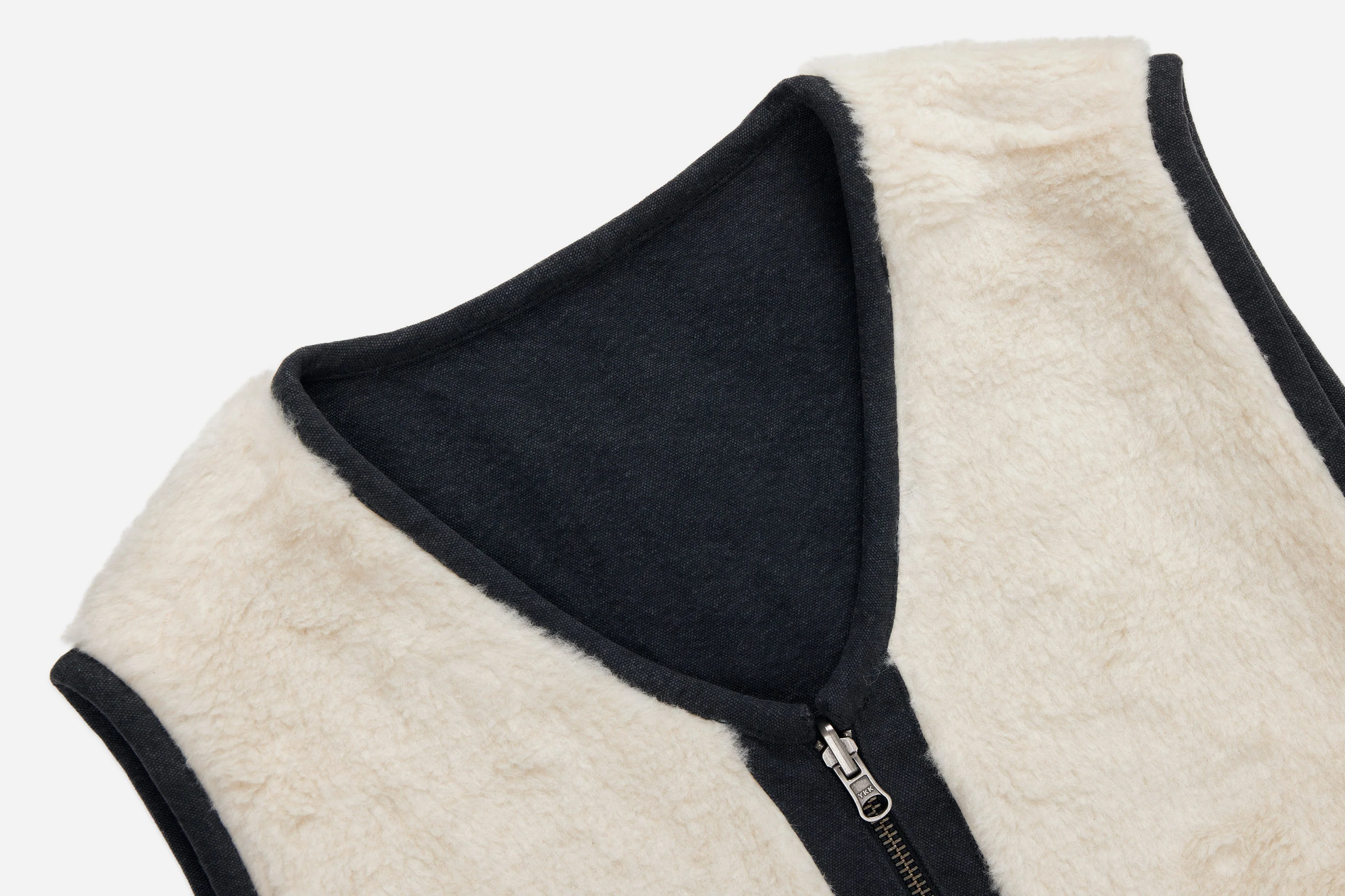 Reversible Work Vest ~ Black Canvas/Ecru Wool Sherpa - Image 7